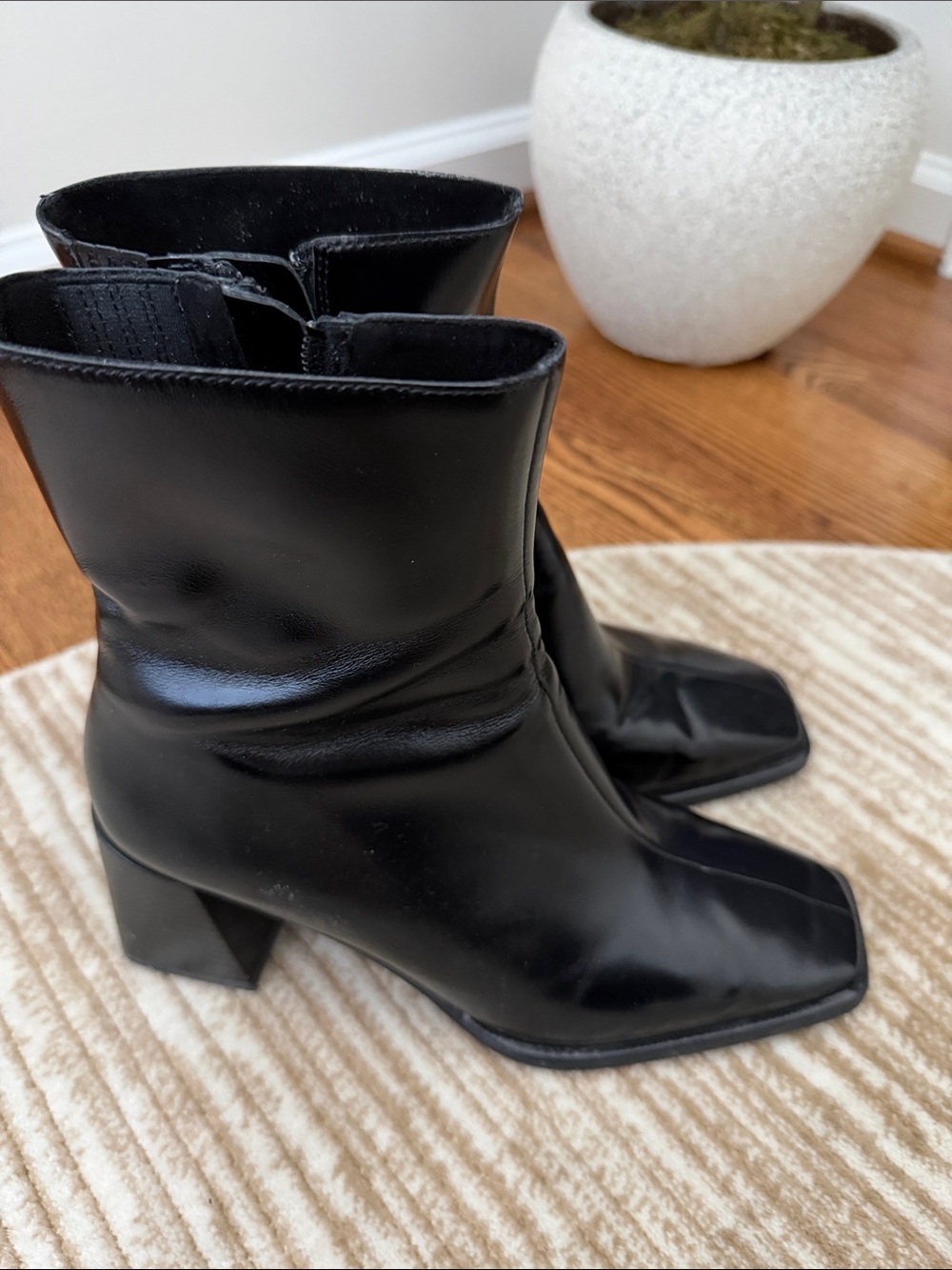 Jeffrey Campbell Black Square-Toe Mid-Calf Block Heel Boots